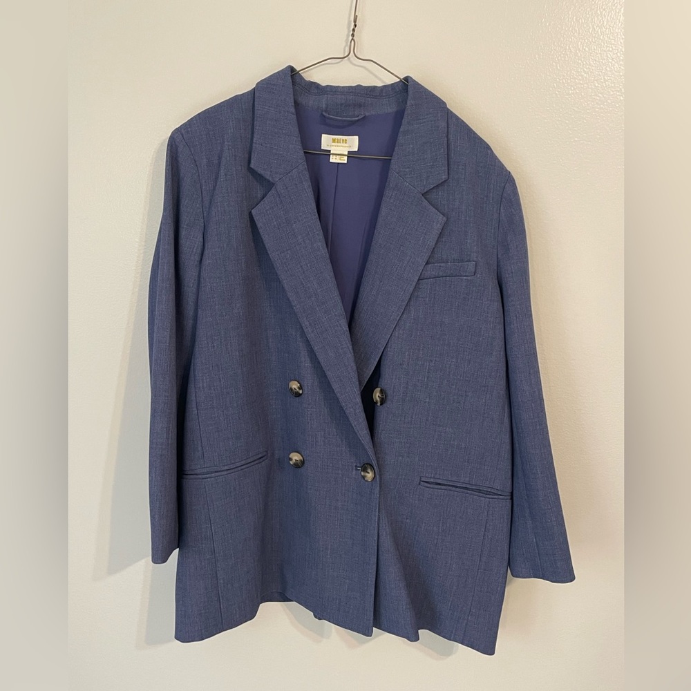 Meave by Anthroplogie Blue Double-Breasted Blazer